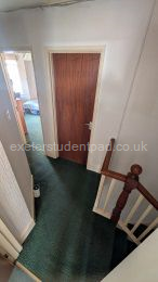 Hallway. Bottom Left = Bedroom 2. Closed Door = Bedroom 3. Open Door = Bedroom 4.